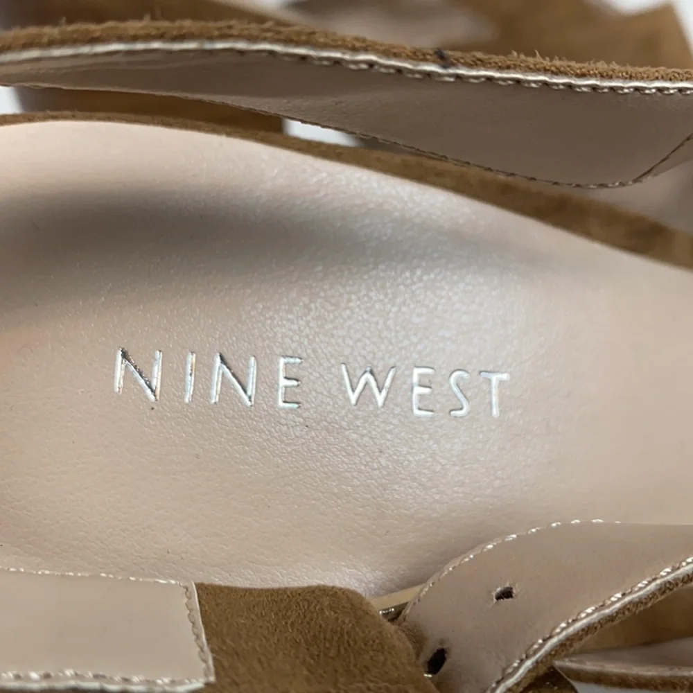 Nine West Alba Tan Open Toe Block Heel Slingback Sandal Size 9 - Picture 8 of 13